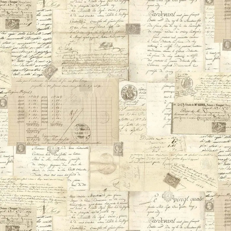 Beige Post Script Cotton Wideback Fabric Per Yard