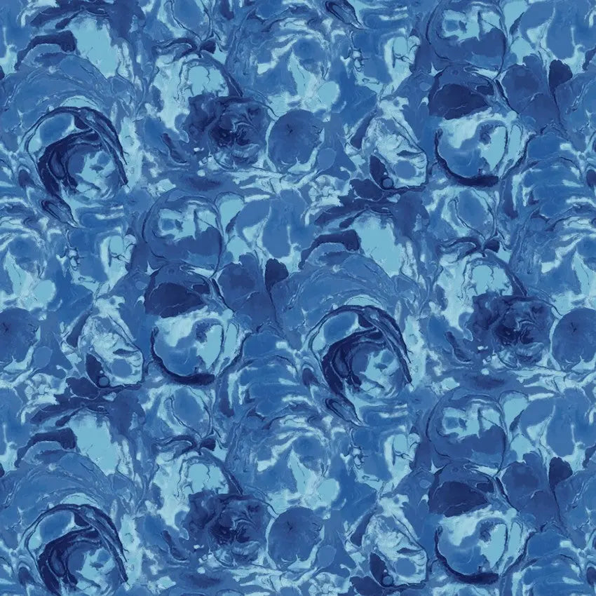 Blue Lagoon Paint Swirls Cotton Wideback Fabric per yard