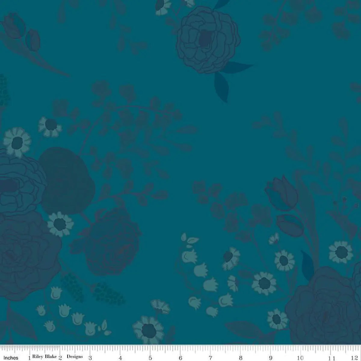 First Blooms Tonal Floral Denim Cotton Wideback Fabric per yard