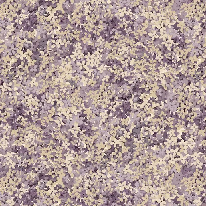 Purple Lilac Packed Flowers Cotton Wideback Fabric per yard