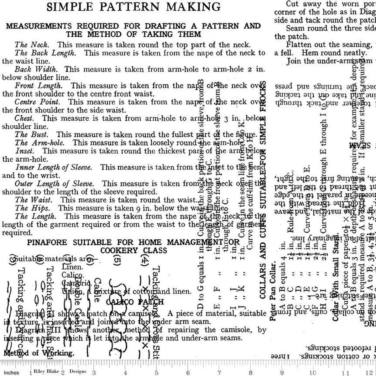 White Sew Text Cotton Wideback Fabric per yard