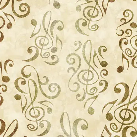 Beige Got Your Back Music Notes Cotton Wideback Fabric per yard