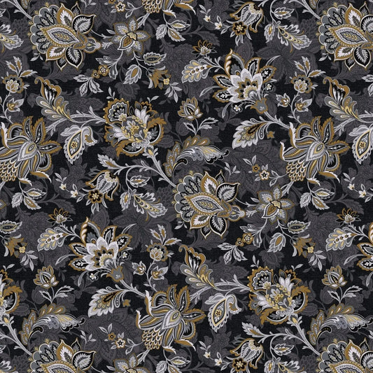 Black Footstool Charcoal Cotton Wideback Fabric