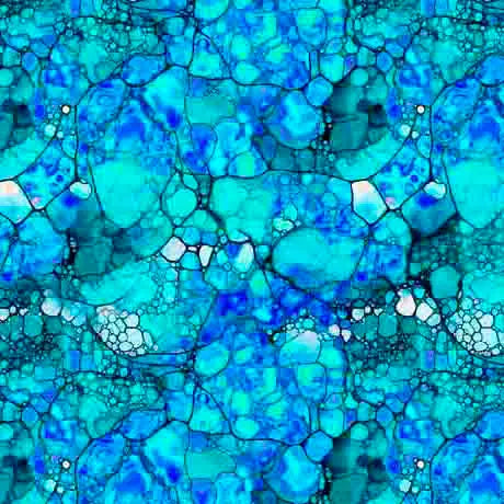 Blue Turquoise Mosaic Wideback Cotton Fabric per yard