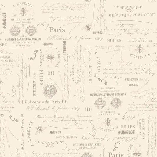 Cream Bee Script Cotton Wideback Fabric per yard