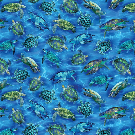 Blue Sea Turtle Haven Cotton Wideback Fabric per yard