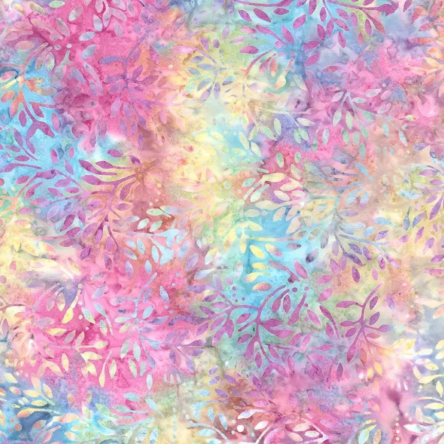 Multi Smile Cute Vine Leaves Batik Cotton Wideback Fabric per yard