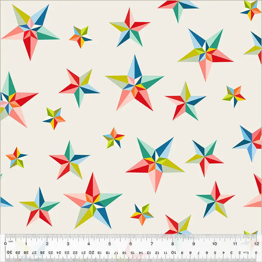 Multicolor Pinwheel Stars Cotton Wideback Fabric per yard