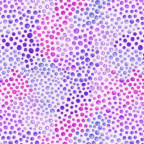 Pink And Purple Lilac Rainbow Droplets Cotton Wideback Fabric per yard