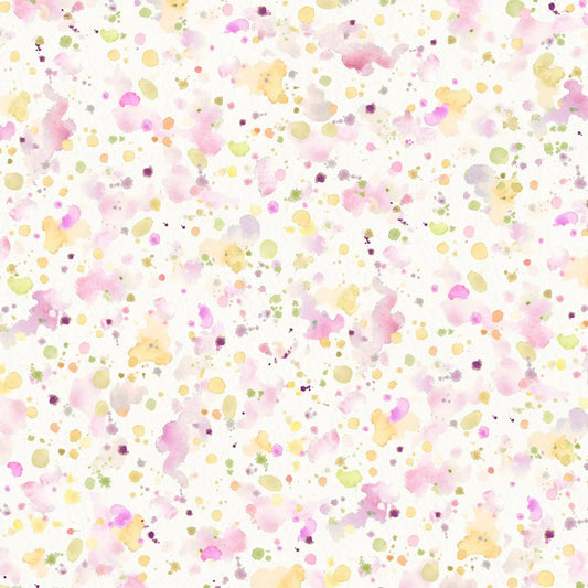 Pink Yellow Paint Splatter Cotton Wideback Fabric per yard