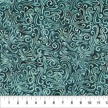 Swirls II Blue Green Cotton Wideback Fabric per yard
