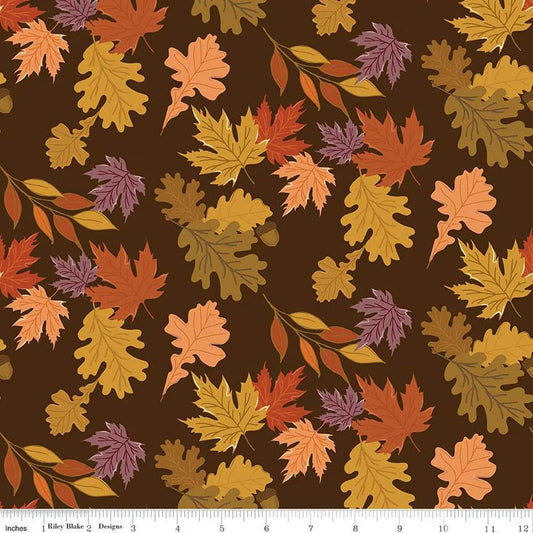The Awe of Autumn Leaves Brown Cotton Wideback Fabric per yard
