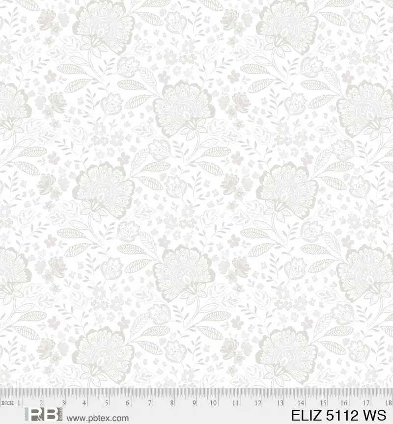 White Allover Elizabeth Jacobean Wideback Fabric Per Yard