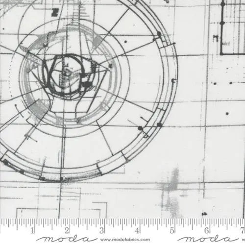 White Modern Backgrounds Blueprint Cotton Wideback Fabric - ( 3/4 Yard Pack )